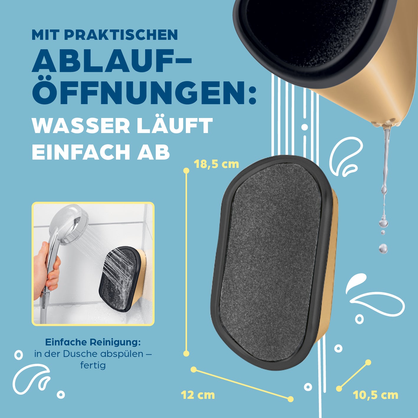Hornhautentferner und dessen Größen: 18,5cm x 12cm x 10,5cm